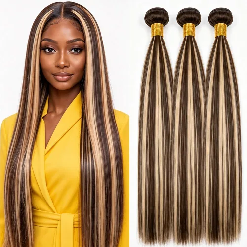 Vista 33 de P4613 Cabello humano rizado onda profunda marrón y paquetes mixtos 8 10 12 P4613 Ombre Marrón-Rubio-DP
