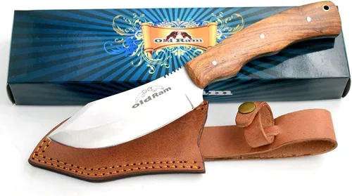 Vista 6 de Cuchillo de caza de espiga completa con mango de madera de acero de alto carbono con funda
