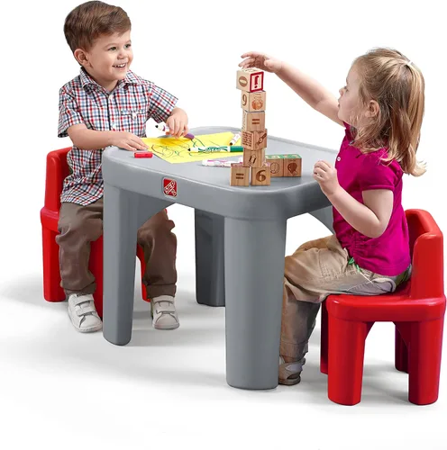 Vista 4 de Set de mesa y sillas Step2 Mighty My Size para niños, mesa de actividades de sala de juegos para manualidades, hecha de plástico duradero, para Gris
