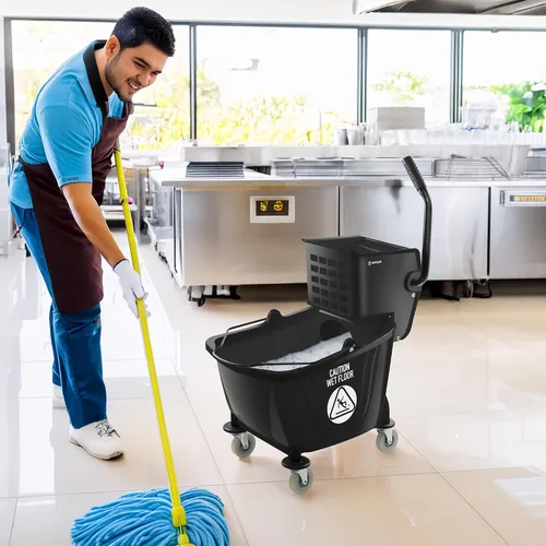 Vista 7 de Dryser Comercial prensa lateral escurridor Combo fregona cubo, 33 cuartos de galón, negro