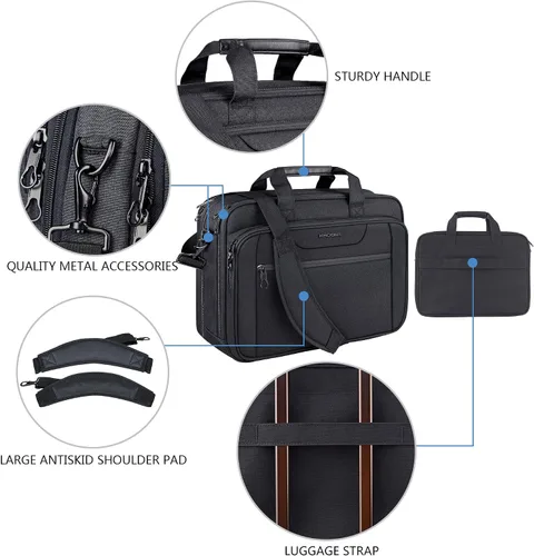 Vista 6 de KROSER - Bolso de hombro para laptop expandible, maletín para laptop hasta 17.3 pulgadas, repelente al agua, bolsa estilo bandolera para computadora