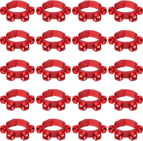 Vista 8 de LEIFIDE 20 pulseras de Navidad con campanas para muñeca, instrumentos musicales agitados, pulsera de ritmo ajustable, para escuela, familia Verde