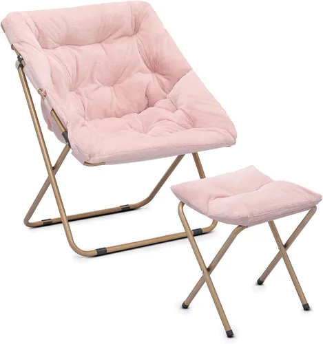 Vista 17 de Cómoda silla con platillo, silla de sala de estar, silla plegable acolchada suave de piel sintética, silla de luna cómoda para sala de estar
