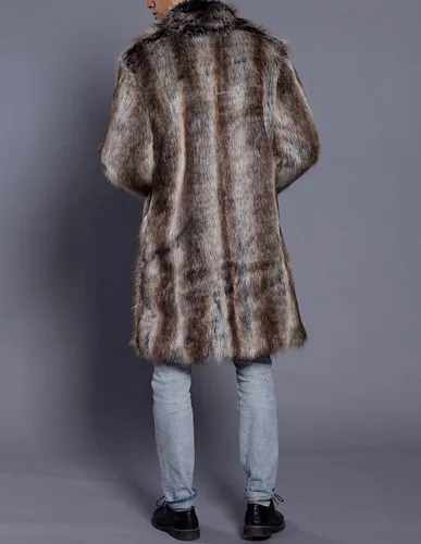 Vista 2 de UMREN Abrigo de piel sintética de lujo para hombre, abrigo largo cálido para invierno