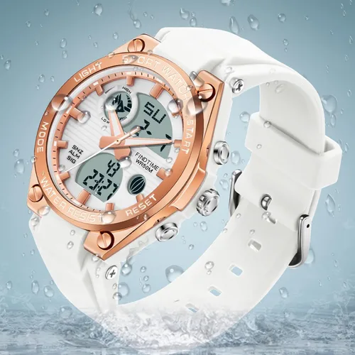 Vista 6 de findtime Relojes de pulsera para mujer, digital, 5 bares, impermeables, con retroiluminación LED, correa colorida, alarma analógica