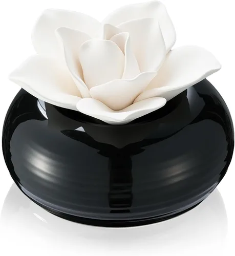 Vista 11 de Honeydak 1 pieza Difusor de cerámica de flores hecho a mano, difusor de aceite esencial pasivo de porcelana blanca con base, decoración decorativa