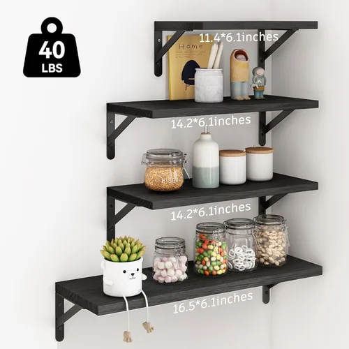 Vista 3 de YGEOMER Estantes flotantes para pared, estantes de pared negros de diferentes tamaños para sala de estar, baño, dormitorio, cocina, decoración