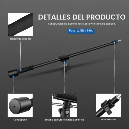 Vista 4 de NEEWER Brazo de trípode, de 35" a 61" (90 a 156cm) con contrapeso de 1.5kg y bolsa de arena, rosca de 1/4" compatible con caja de luz, luz
