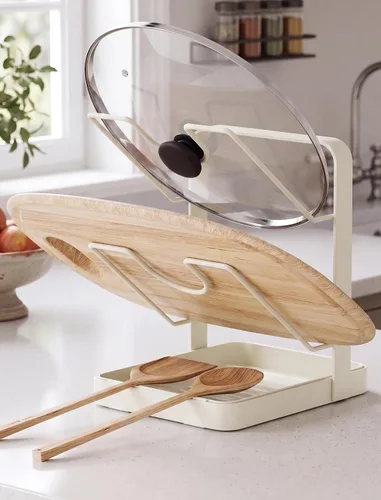 Vista 15 de NiHome Soporte para tapa de olla y soporte para cuchara con bandeja de goteo extraíble, organizador de encimera de cocina de hierro negro