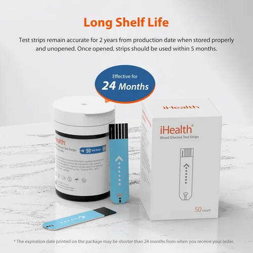 Vista 5 de iHealth Tiras de prueba de glucosa en sangre, 100 unidades, lancetas para el control de la diabetes, 100 unidades, compatibles solo con monitor