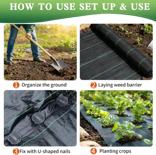 Vista 4 de Tela de barrera de control de malezas de 3.53 oz/yd², membrana de cubierta de suelo para jardinería de alta resistencia, para césped artificial