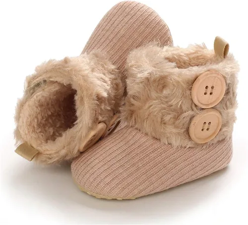 Vista 4 de E-FAK Botas para bebé niño y niña, zapatos para recién nacidos, con lazo para nieve, antideslizantes, suela suave, cálidos, para niños pequeños