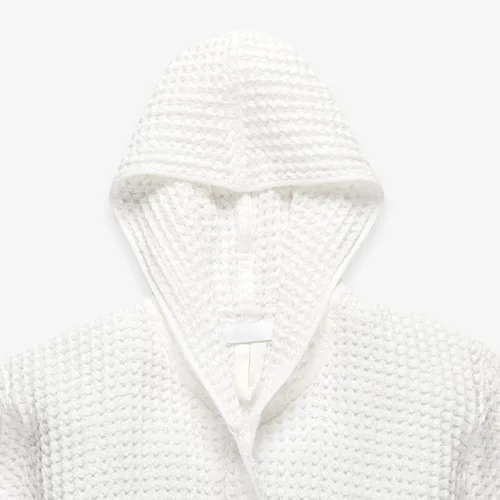 Vista 3 de ONSEN Bata de baño tejido de gofre 100% algodón Supima con capucha, bata de baño de punto gofre de absorción rápida, unisex de algodón