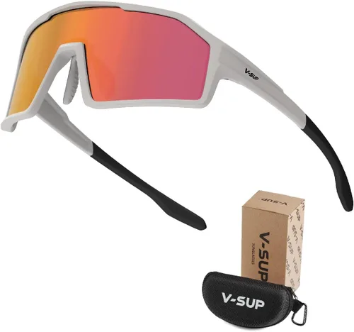 Vista 8 de V-SUP Non-Polarized Sport Sunglasses Men UV400 Shield Marco negro mate/espejo azul