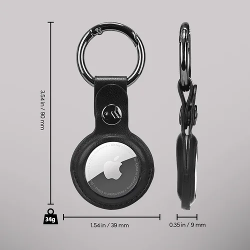 Vista 6 de Case-Mate Llavero AirTag – Llavero de cuero vegano duradero con clip de anillo resistente – Funda protectora para AirTag para collar de perro Negro