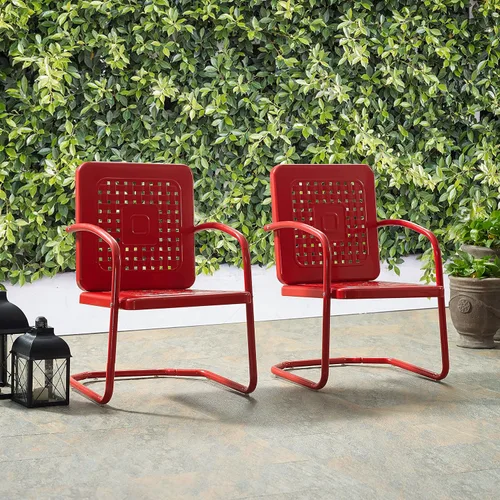 Vista 5 de Crosley Furniture Bates - Juego de 2 sillas para exteriores, sillas de patio de metal retro para comedor, porche, terraza, balcón, color rojo