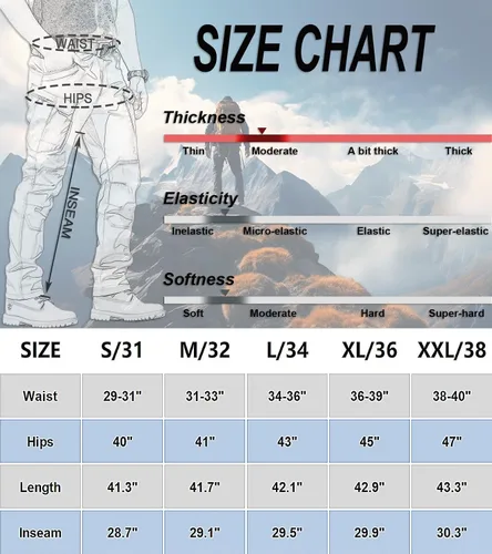 Vista 7 de FLYFIREFLY Pantalones de senderismo para hombre, ligeros, impermeables, pantalones tácticos con múltiples bolsillos (sin cinturón)