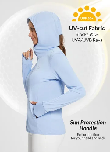 Vista 3 de BALEAF Chaqueta UPF 50+ para mujer, ligera, con capucha, manga larga, para correr, senderismo, ropa al aire libre
