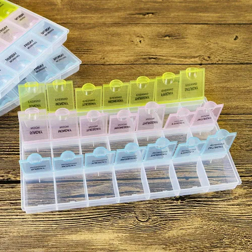Vista 7 de INVODA Pastillero semanal de 7 días con recordatorio de medicamentos, organizador de píldoras, mañana, mediodía, noche, diario, 21 compartimentos
