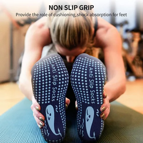 Vista 4 de TENQUAN 3 pares de calcetines de yoga antideslizantes con agarres para pilates barra deportiva ballet baile fitness antideslizante rehabilitación