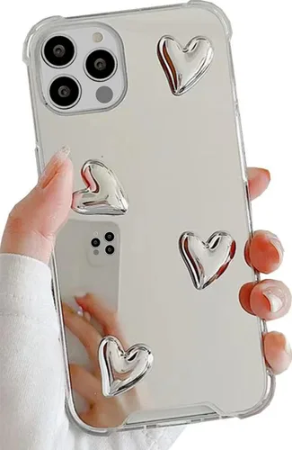 Vista 11 de Funda para iPhone 11, flexible, lindo corazón, silicona suave, transparente, espejo de maquillaje para mujeres y niñas, a prueba de golpes