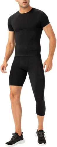 Vista 48 de Pantalones de compresión para hombre, mallas de compresión de una pierna para baloncesto, capri 3/4, leggings atléticos, capa base de secado fresco