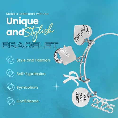 Vista 6 de Infinity Collection - Pulsera de graduación personalizada 2024 con dije de letra - Regalo de graduación, regalo para graduados, edición 2024, Metal