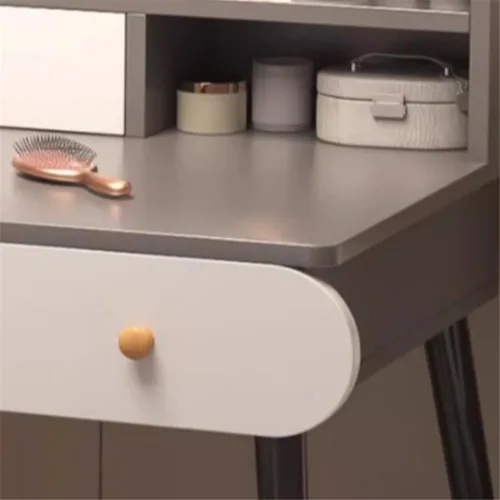 Vista 5 de Tocador con espejo iluminado, estilo simple, moderno, estándar, escritorio de madera, 2 cajones, tocador de maquillaje para dormitorio, vestidor