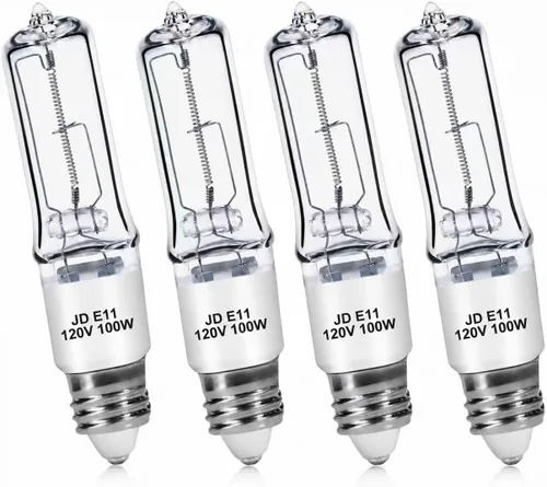 Vista 8 de Paquete de 4 bombillas halógenas JDE11 de 120 V 50 W, bombilla E11 con base de candelabro T4, 600 lúmenes, 2700 K, blanco cálido, regulable