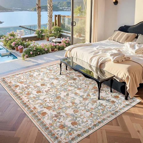 Vista 50 de jinchan Alfombra de entrada lavable vintage floral de medio círculo de 2 x Eden Azul/Verde