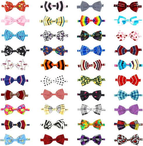 Vista 14 de Segarty Pajaritas para perros, 10 lazos a granel, circunferencia máxima del cuello de 17 pulgadas, lazos para mascotas con cuello ajustable, lazo