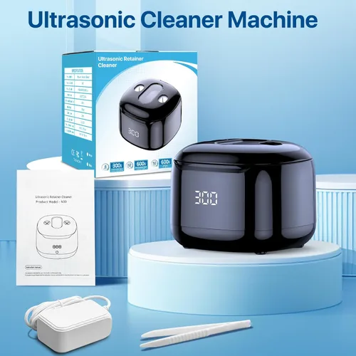 Vista 8 de Máquina limpiadora ultrasónica de retenedores, 49 kHz 7.4 fl oz, cápsula de limpieza dental con temporizador digital, limpiador ultrasónico