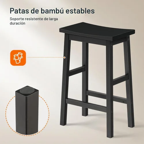 Vista 7 de HOOBRO Taburetes de bar, juego de 2 sillas de bar, taburetes de bar de altura de mostrador, taburetes de cocina de bambú, taburetes de silla de Negro