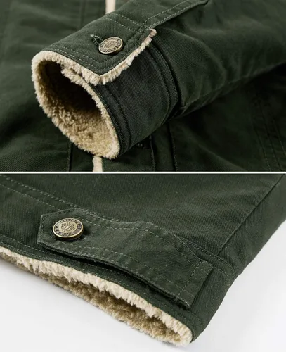 Vista 6 de How'on - Chaqueta estilo militar de algodón con forro para hombre, diseño con cuello y botones, prenda casual para invierno