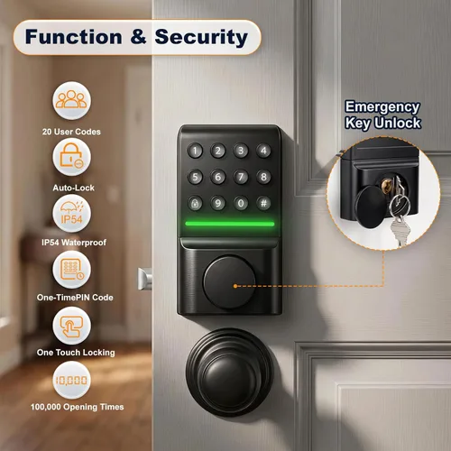 Vista 12 de SEPOX® Keyless Entry Deadbolt, Offline Smart Keypad Doorlock, LED Indicator