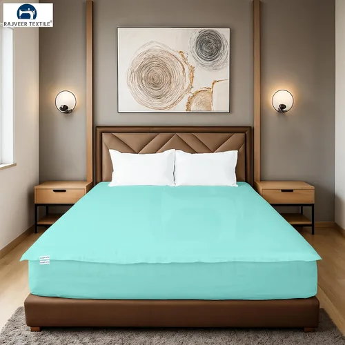 Vista 2 de Sábana Bajera Ajustable con Cremallera - Incluye 1 Base Ajustable + 2 Sábanas con Cremallera - Fácil de Cambiar, No se Saldrá de la Sábana Aqua Blue