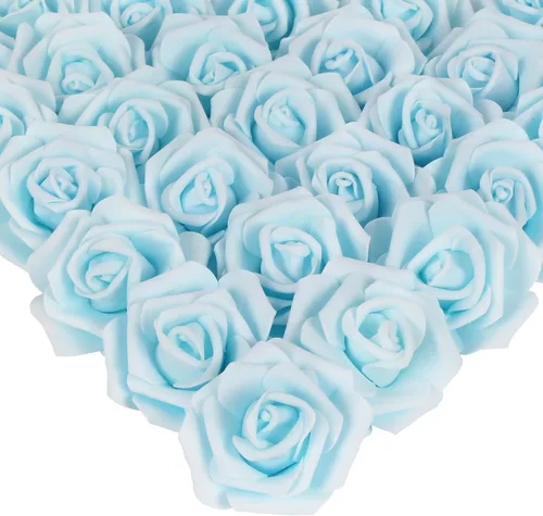 Vista 23 de IPOPU Cabezales de rosas artificiales, 100 rosas falsas de espuma negra de aspecto real para bricolaje, bodas, baby shower, centros de mesa 100