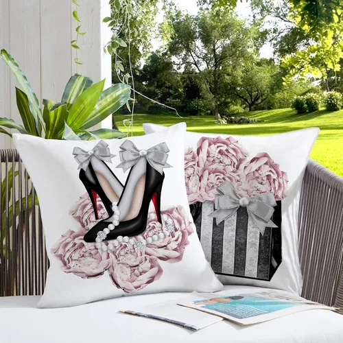 Vista 5 de Juego de 2 fundas de almohada decorativas de terciopelo suave para sofá o cama, de color rosa y gris, de 18 x 18 pulgadas, fundas de almohada 01