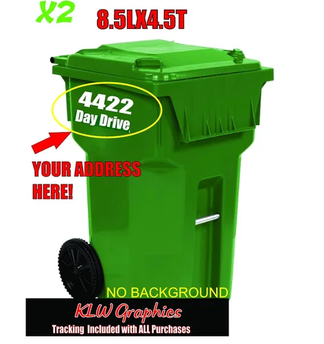 Vista 2 de Etiqueta engomada de vinilo para bote de basura con letra de dirección personalizada para remolque de camping