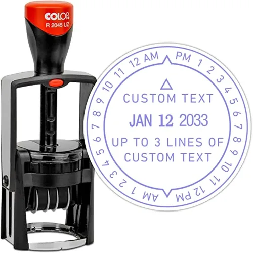 Vista 18 de MaxMark - Sello profesional de 12 horas y fecha autoentintado de alta resistencia con tinta negra de mensaje de texto personalizado