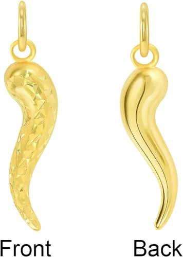 Vista 3 de Colgante de oro amarillo de 14 quilates con textura delicada de cuerno de Cornicello, Oro amarillo, no aplica