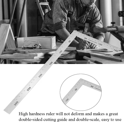 Vista 6 de Cuadrado de carpintero, regla cuadrada en forma de L, herramienta de medición de madera para ingenieros, carpintería, regla de ángulo recto de 90