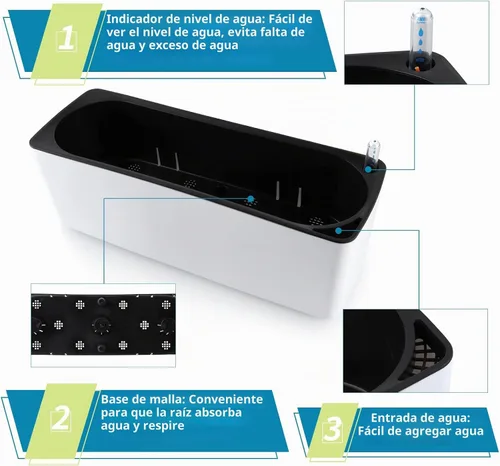 Vista 4 de Skelang Paquete de 2 Macetas de Autoriego, Maceta de Flores Rectangular con Indicador de Nivel de Agua, Caja de Jardinería de Ventana para Plantas