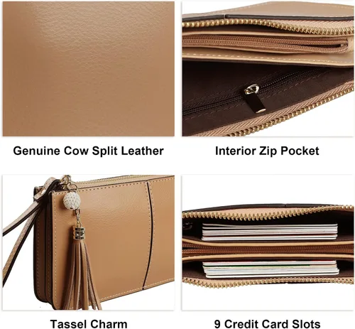 Vista 5 de Befen - Bolso clutch de mano de cuero con correa para teléfono celular, organizador de tarjetas