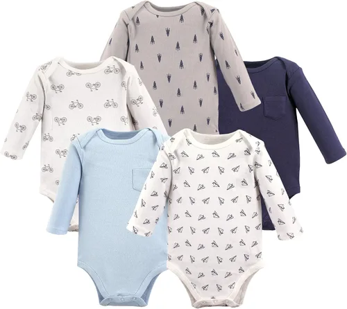 Vista 135 de Hudson Baby baby-boys Cotton Long-sleeve Bodysuits 5-pack