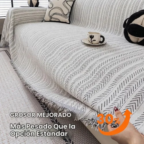 Vista 4 de Funda antideslizante lavable con borlas, color beige