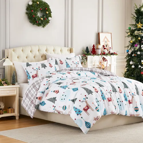 Vista 12 de Southshore Fine Living, Inc. Juego de edredón de Navidad de tamaño individual con funda de almohada, juego de ropa de cama reversible de Navidad a