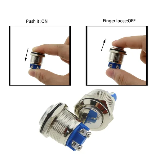 Vista 5 de DGZZI - Interruptor de botón momentáneo de 0.748 in, 2 interruptores de botón de metal de 3/4 pulgadas de alta tapa redonda impermeable IP65