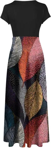Vista 4 de Vestidos florales para mujer, talla grande, manga corta, cuello redondo, maxivestidos, casual, cintura imperio, retazos, vacaciones, vestido