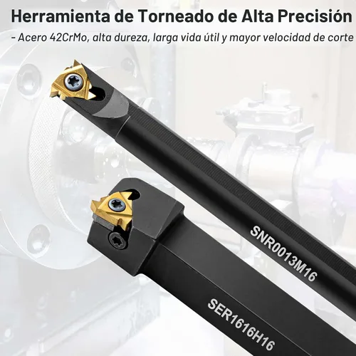 Vista 5 de Herramientas de corte de torno de metal – 1/2" y 5/8" soporte para herramientas de roscado barras de mandrinar con 10 piezas de insertos de carburo